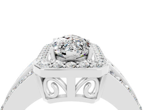 White gold Marquise Cut Halo Moissanite Ring with Split Shank and Four-Prong Setting_4