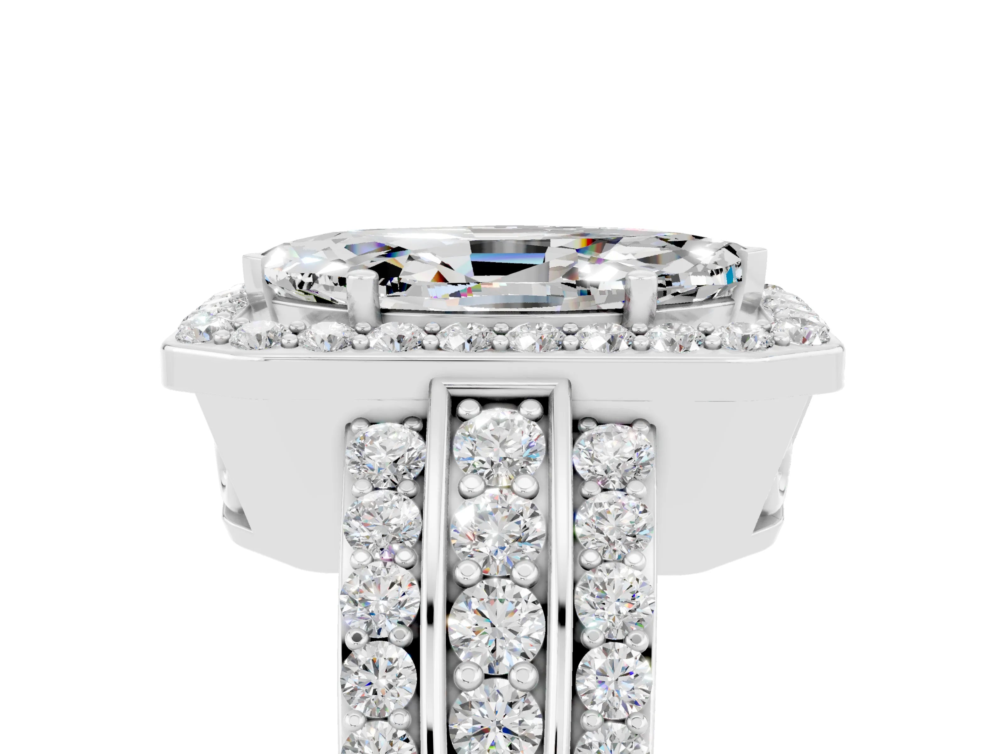 White gold Marquise Cut Halo Moissanite Ring with Split Shank and Four-Prong Setting_5