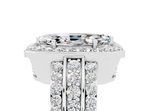 White gold Marquise Cut Halo Moissanite Ring with Split Shank and Four-Prong Setting_5