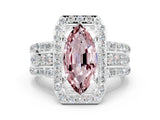 White gold Marquise Cut Halo Morganite Ring with Round  Split Shank and Prong Setting_12