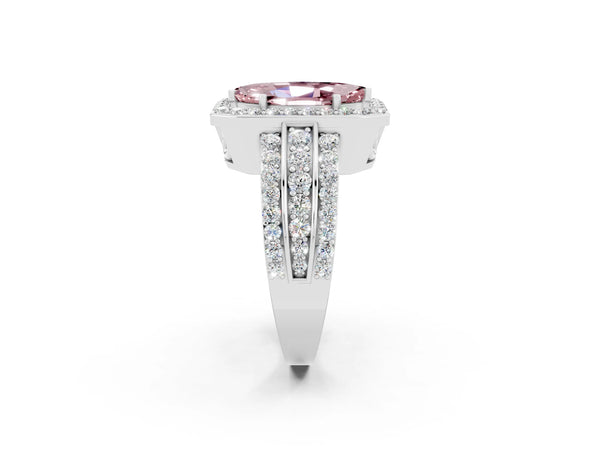 White gold Marquise Cut Halo Morganite Ring with Round  Split Shank and Prong Setting