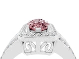White gold Marquise Cut Halo Morganite Ring with Round  Split Shank and Prong Setting_16