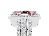 White gold Marquise Cut Halo Morganite Ring with Round  Split Shank and Prong Setting_17