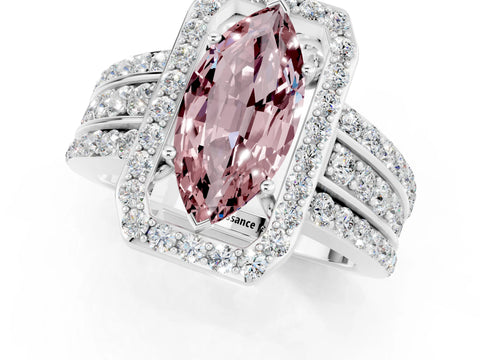 White gold Marquise Cut Halo Morganite Ring with Split Shank and Four-Prong Setting_1