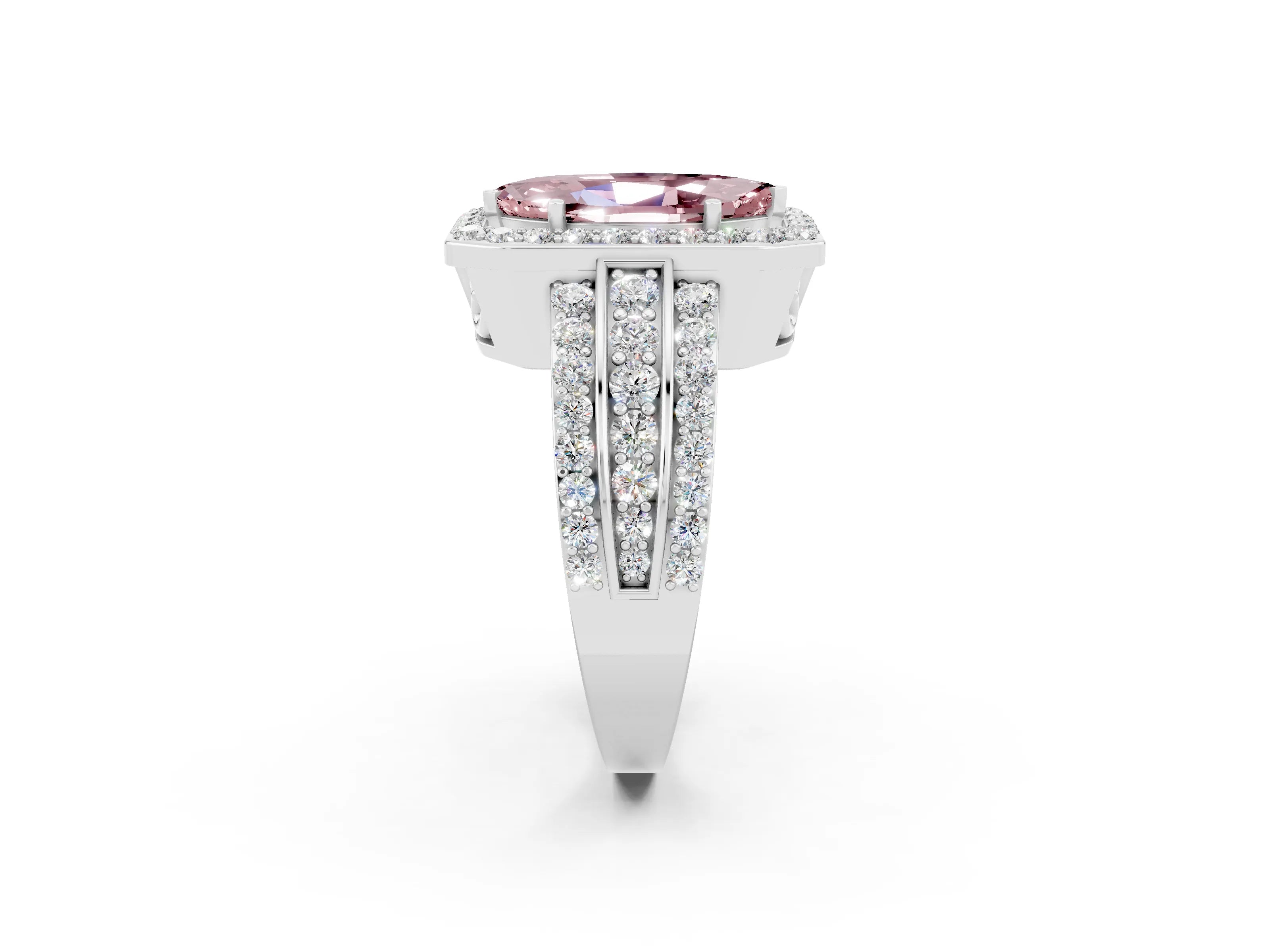 White gold Marquise Cut Halo Morganite Ring with Split Shank and Four-Prong Setting_2