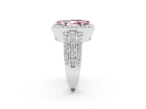 White gold Marquise Cut Halo Morganite Ring with Split Shank and Four-Prong Setting_2