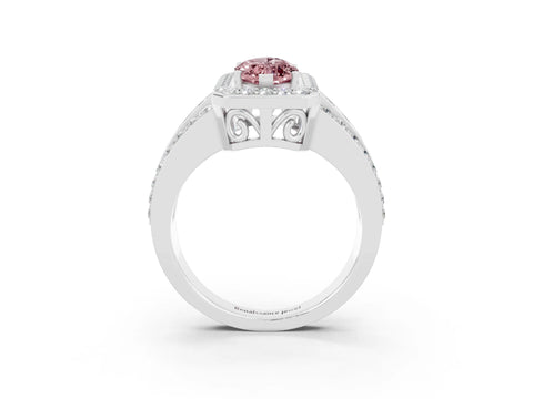 White gold Marquise Cut Halo Morganite Ring with Split Shank and Four-Prong Setting_3
