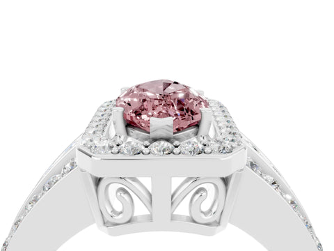 White gold Marquise Cut Halo Morganite Ring with Split Shank and Four-Prong Setting_4