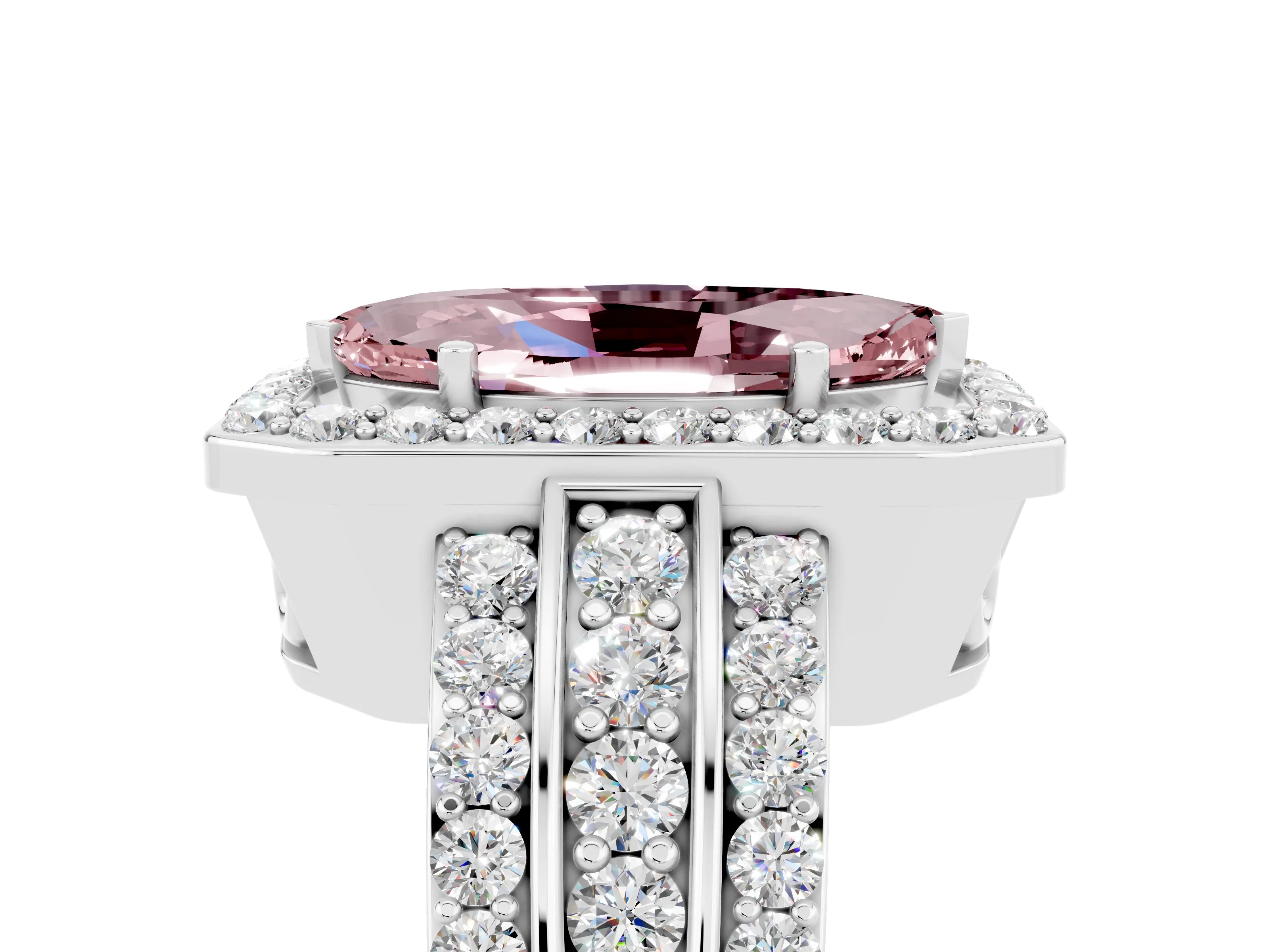 White gold Marquise Cut Halo Morganite Ring with Split Shank and Four-Prong Setting_5
