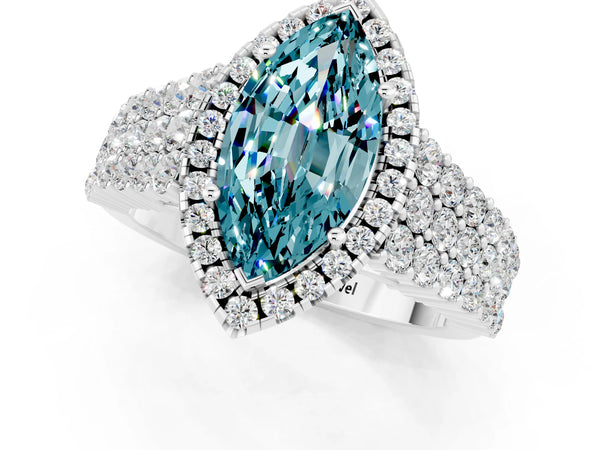 White gold Marquise Cut Halo Pavé Diamond Engagement Ring with Split Shank and Four-Prong Setting