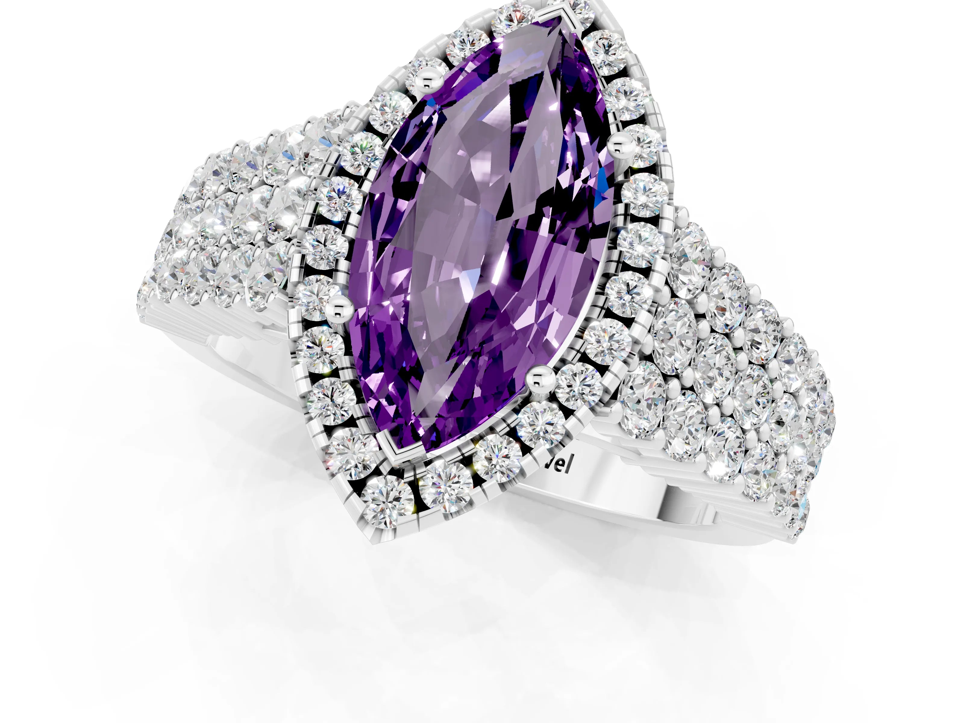 White gold Marquise Cut Halo Pavé Diamond Engagement Ring with Split Shank and Four-Prong Setting_1