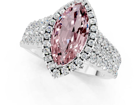 White gold Marquise Cut Halo Pavé Diamond Engagement Ring with Split Shank and Four-Prong Setting_1