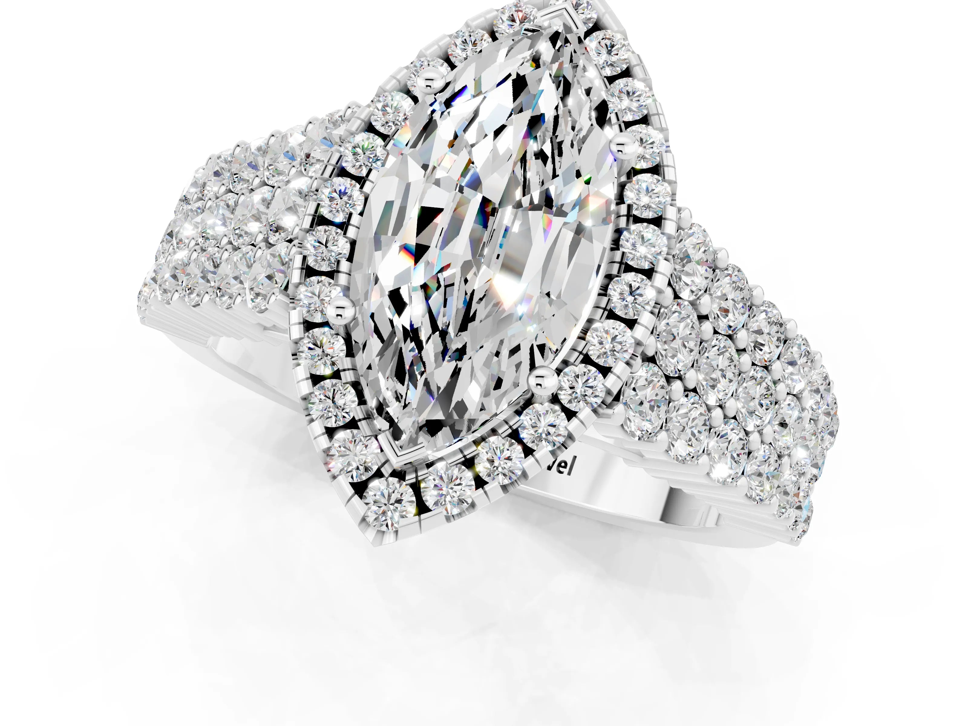 White gold Marquise Cut Halo Pavé Diamond Engagement Ring with Split Shank and Four-Prong Setting_1