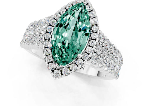 White gold Marquise Cut Halo Pavé Diamond Engagement Ring with Split Shank and Four-Prong Setting_1