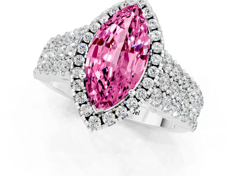 White gold Marquise Cut Halo Pavé Diamond Engagement Ring with Split Shank and Four-Prong Setting_1