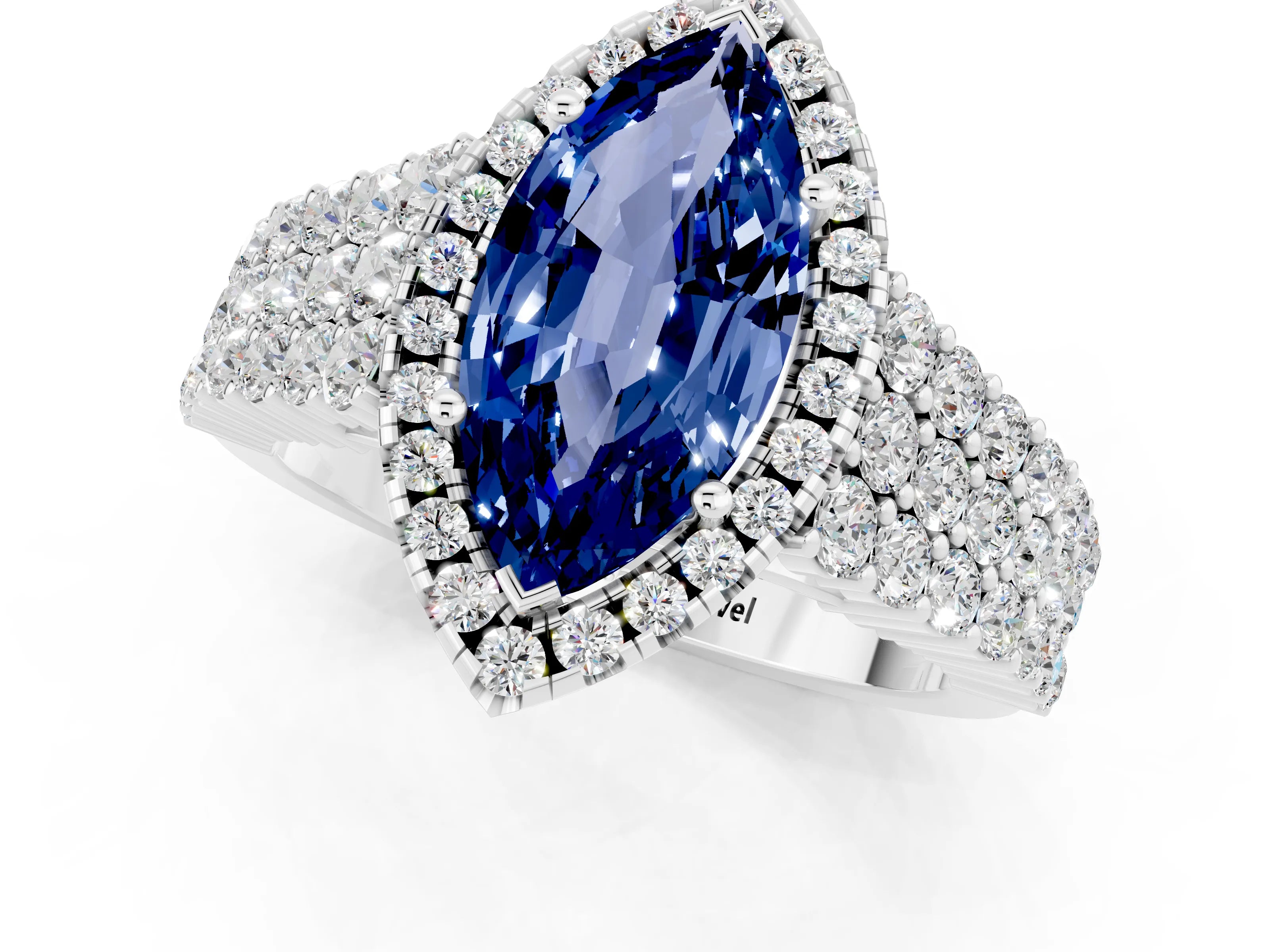 White gold Marquise Cut Halo Pavé Diamond Engagement Ring with Split Shank and Four-Prong Setting_1