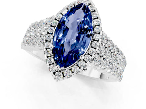 White gold Marquise Cut Halo Pavé Diamond Engagement Ring with Split Shank and Four-Prong Setting_1