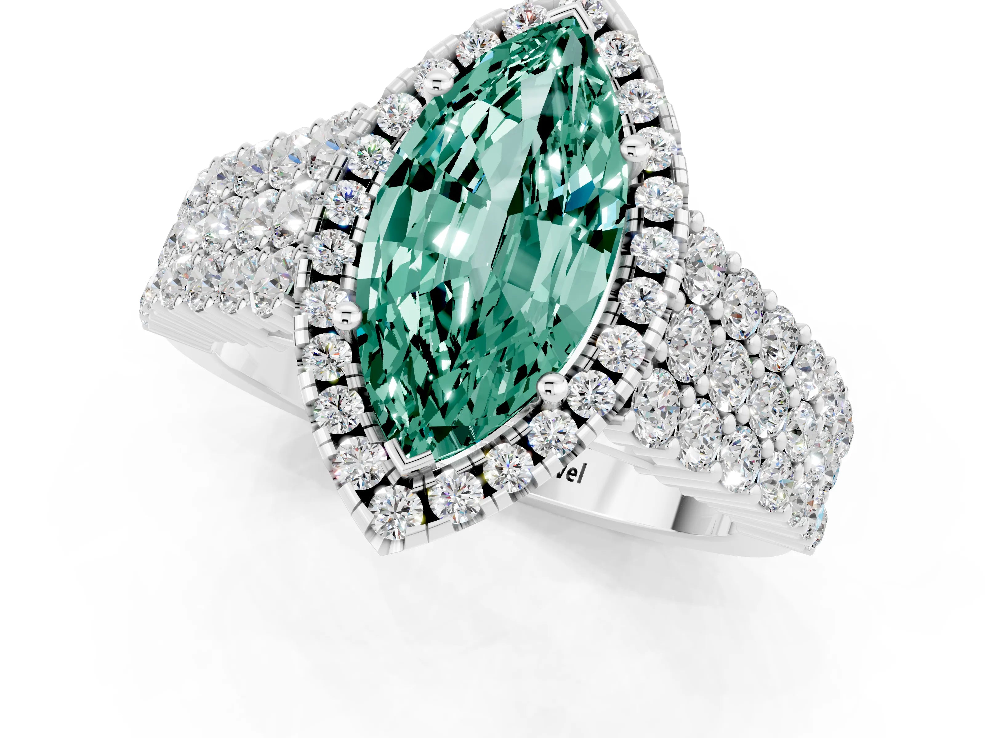 White gold Marquise Cut Halo Pavé Diamond Engagement Ring with Split Shank and Four-Prong Setting_1