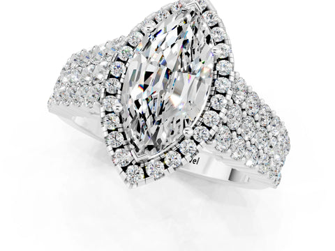 White gold Marquise Cut Halo Pavé Diamond Engagement Ring with Split Shank and Four-Prong Setting_1