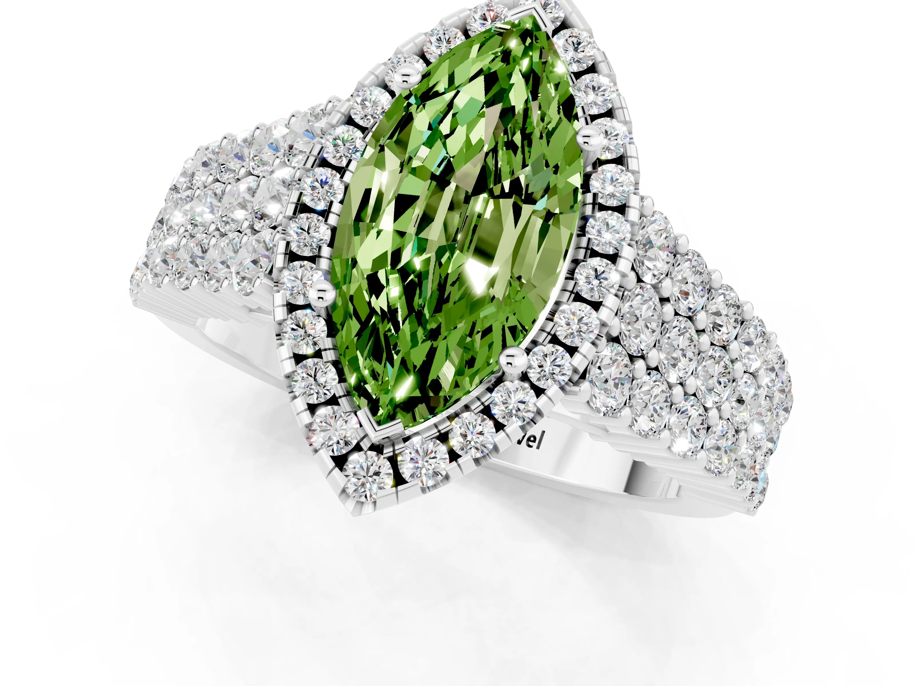 White gold Marquise Cut Halo Pavé Diamond Engagement Ring with Split Shank and Four-Prong Setting_1