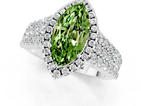 White gold Marquise Cut Halo Pavé Diamond Engagement Ring with Split Shank and Four-Prong Setting_1