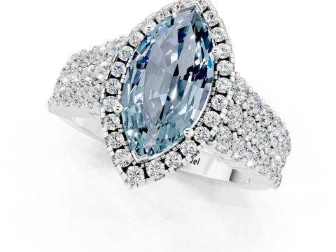 White gold Marquise Cut Halo Pavé Diamond Engagement Ring with Split Shank and Four-Prong Setting_1
