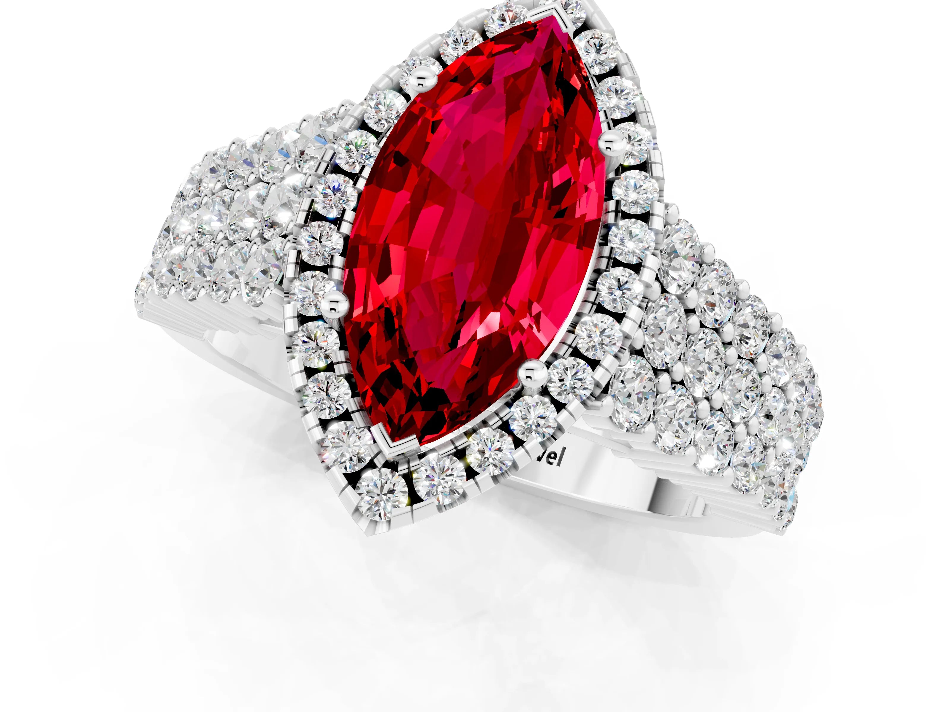 White gold Marquise Cut Halo Pavé Diamond Engagement Ring with Split Shank and Four-Prong Setting_1