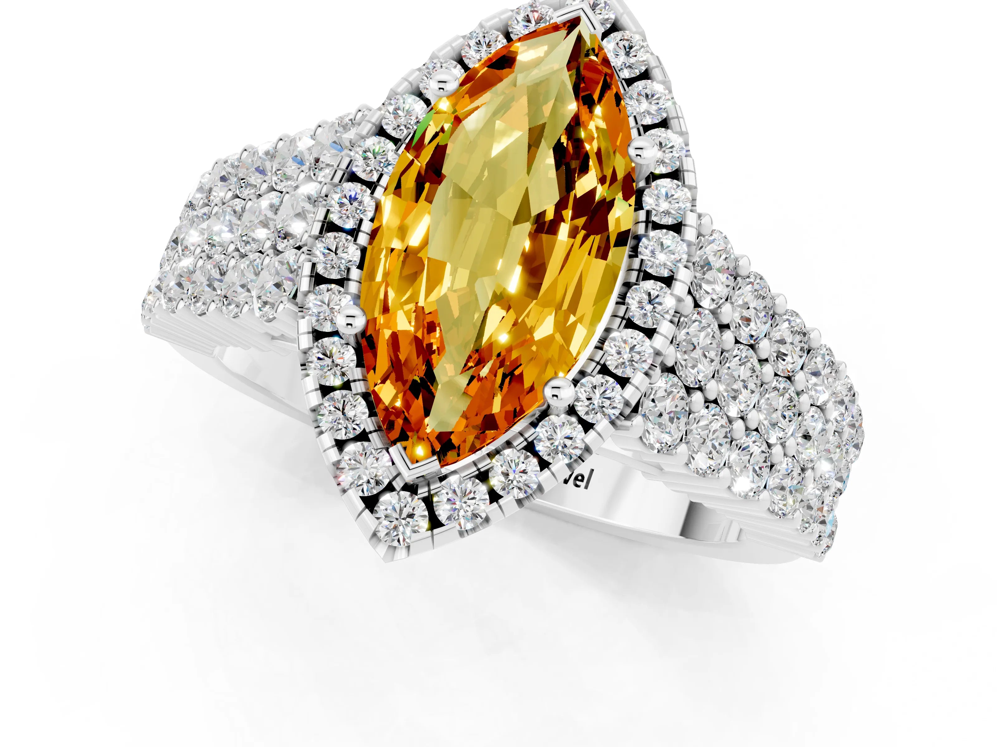 White gold Marquise Cut Halo Pavé Diamond Engagement Ring with Split Shank and Four-Prong Setting_1