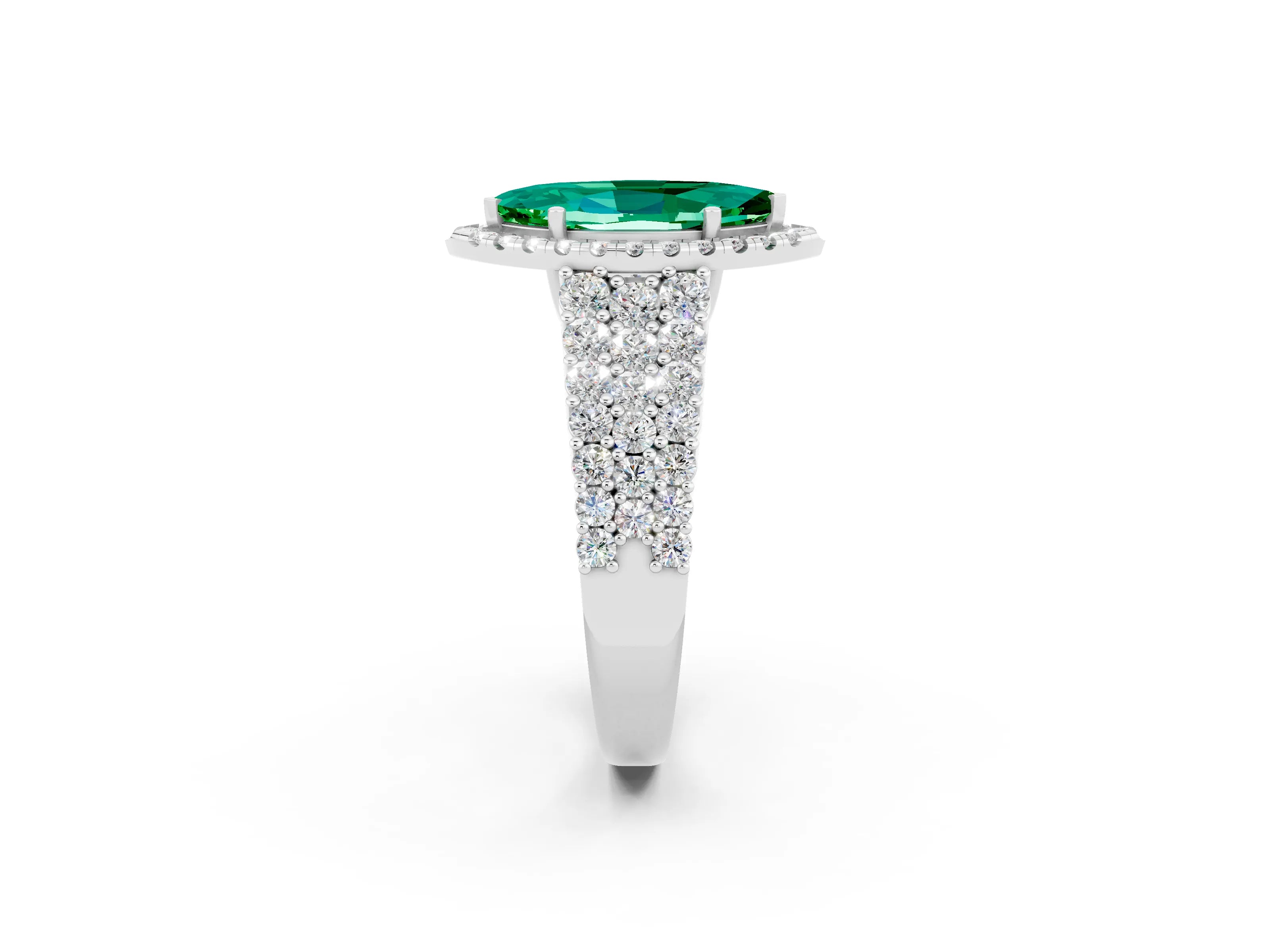 White gold Marquise Cut Halo Pavé Diamond Engagement Ring with Split Shank and Four-Prong Setting_2