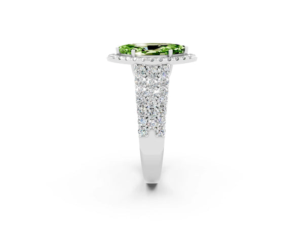 Platinum Marquise Cut Halo Pavé Diamond Engagement Ring with Split Shank and Four-Prong Setting