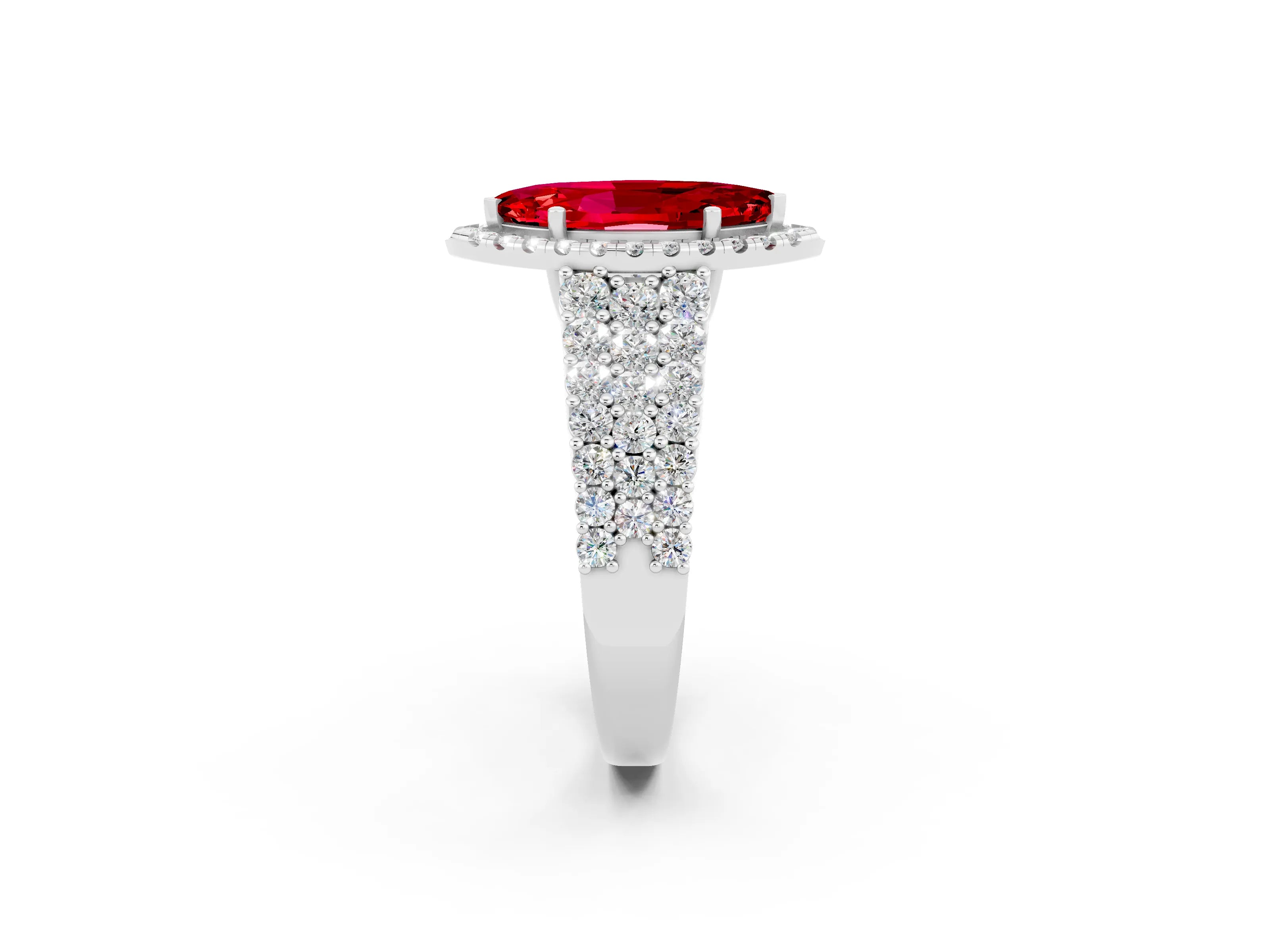 White gold Marquise Cut Halo Pavé Diamond Engagement Ring with Split Shank and Four-Prong Setting_2