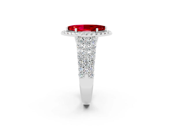 Silver Marquise Cut Halo Pavé Diamond Engagement Ring with Split Shank and Four-Prong Setting