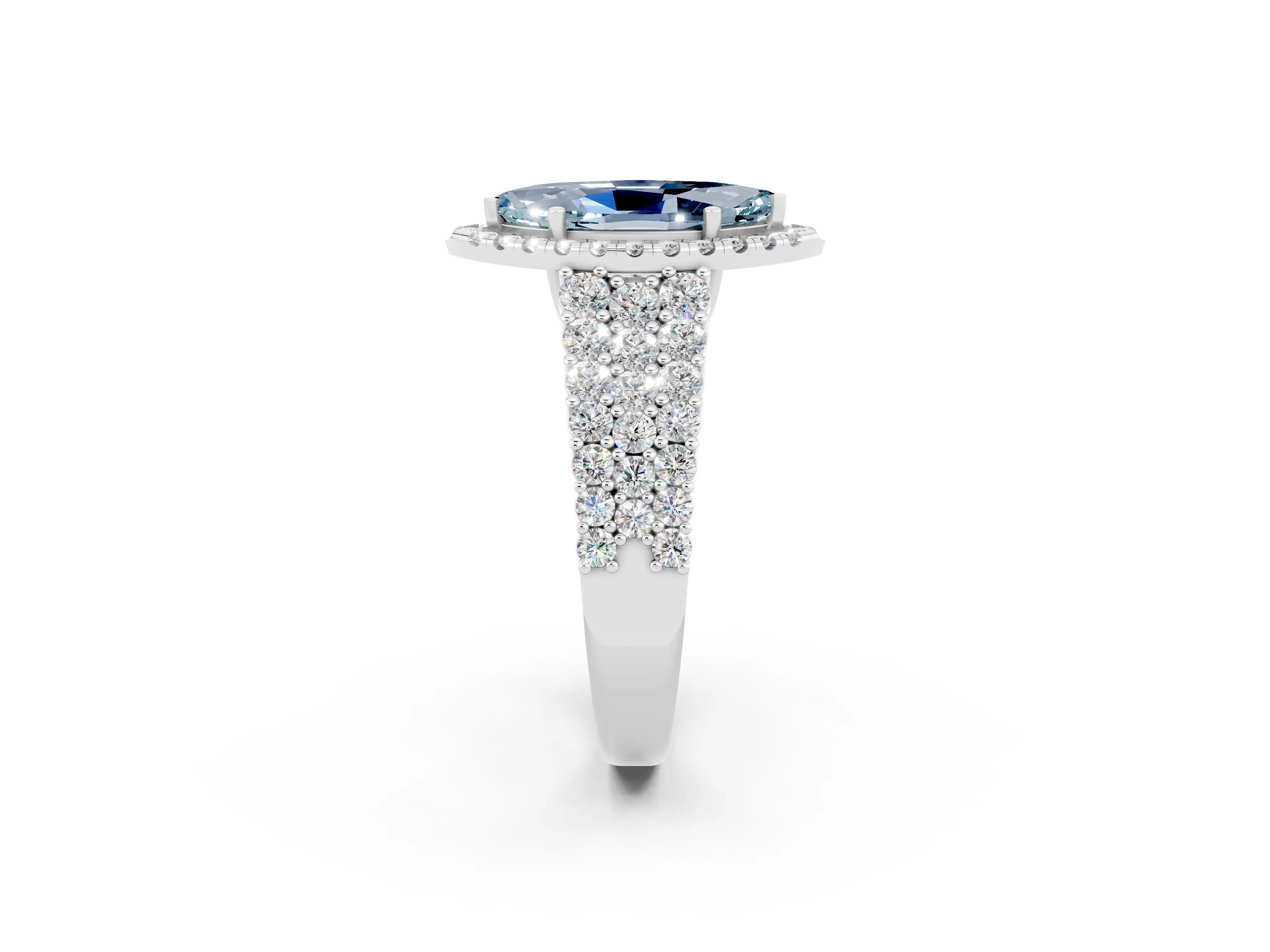 White gold Marquise Cut Halo Pavé Diamond Engagement Ring with Split Shank and Four-Prong Setting_2