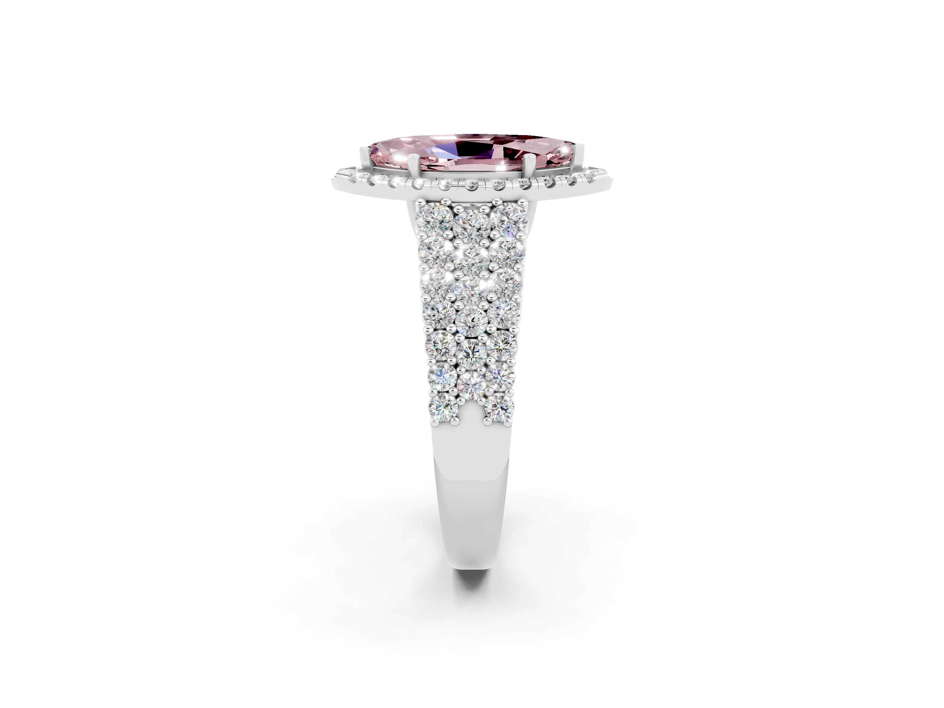 White gold Marquise Cut Halo Pavé Diamond Engagement Ring with Split Shank and Four-Prong Setting_2