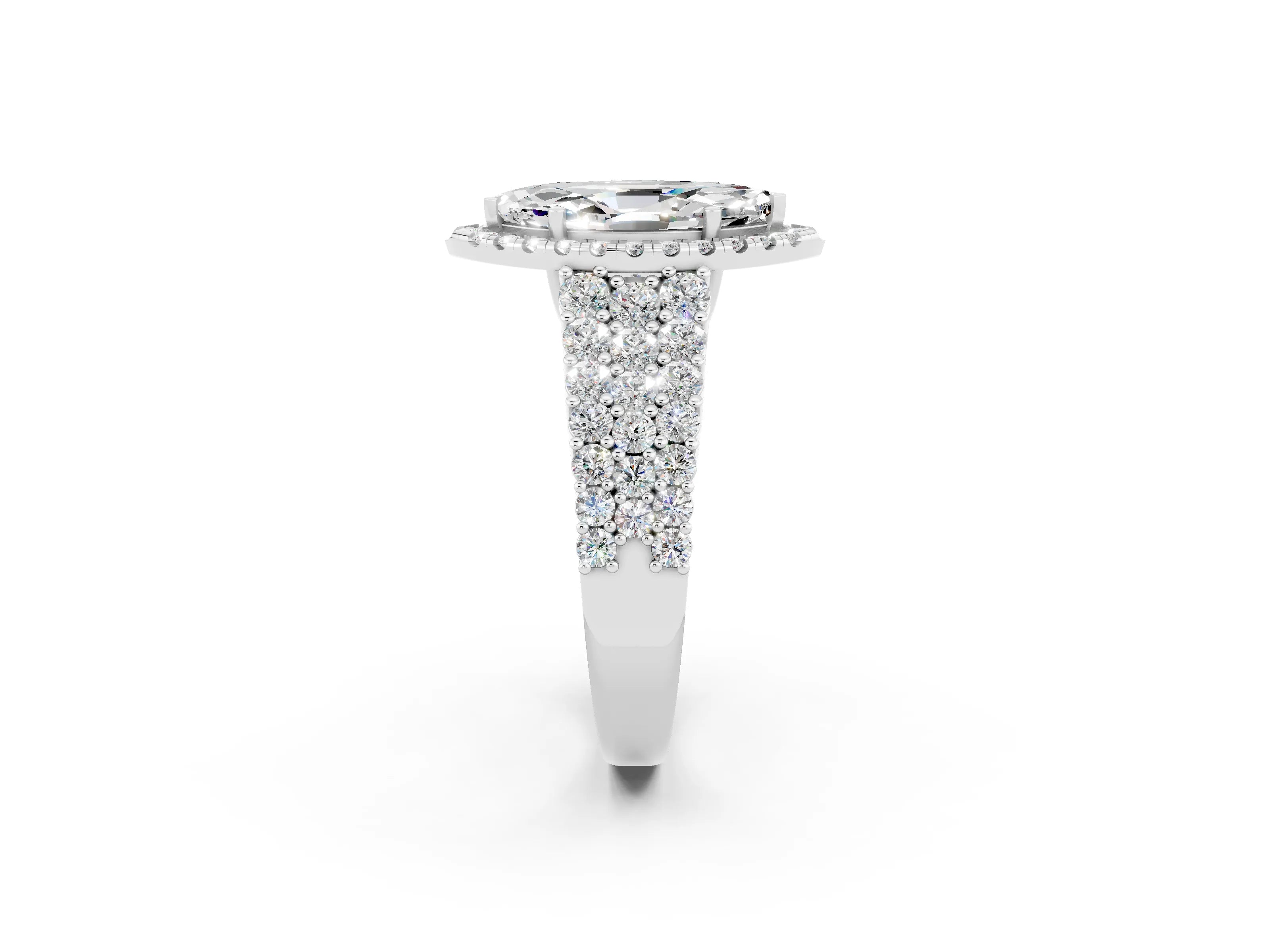 White gold Marquise Cut Halo Pavé Diamond Engagement Ring with Split Shank and Four-Prong Setting_2
