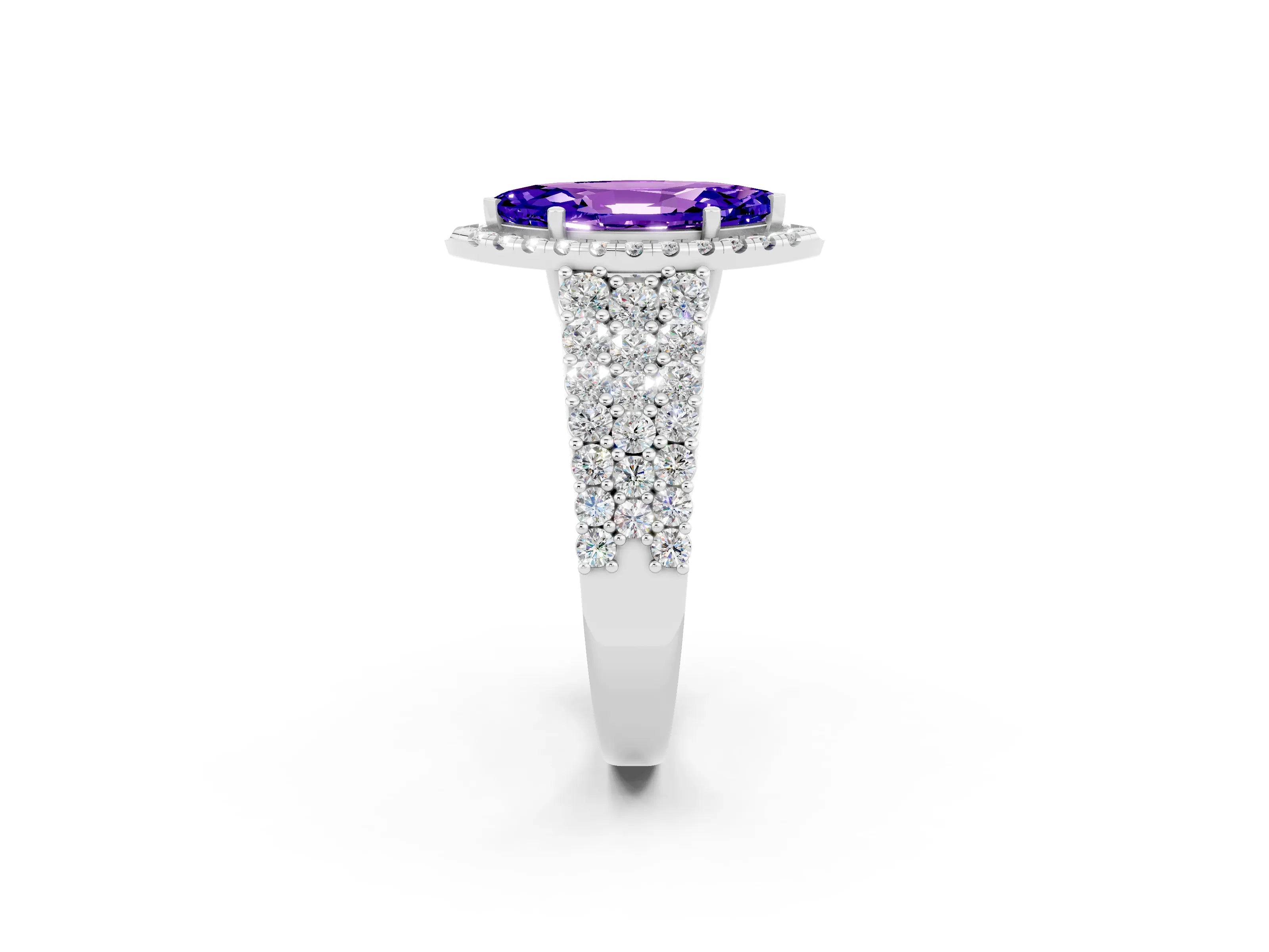 White gold Marquise Cut Halo Pavé Diamond Engagement Ring with Split Shank and Four-Prong Setting_2