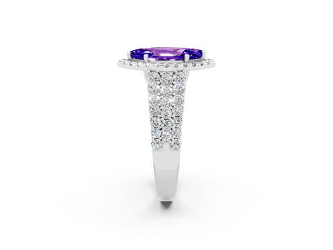 White gold Marquise Cut Halo Pavé Diamond Engagement Ring with Split Shank and Four-Prong Setting_2