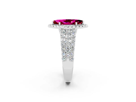 White gold Marquise Cut Halo Pavé Diamond Engagement Ring with Split Shank and Four-Prong Setting_2
