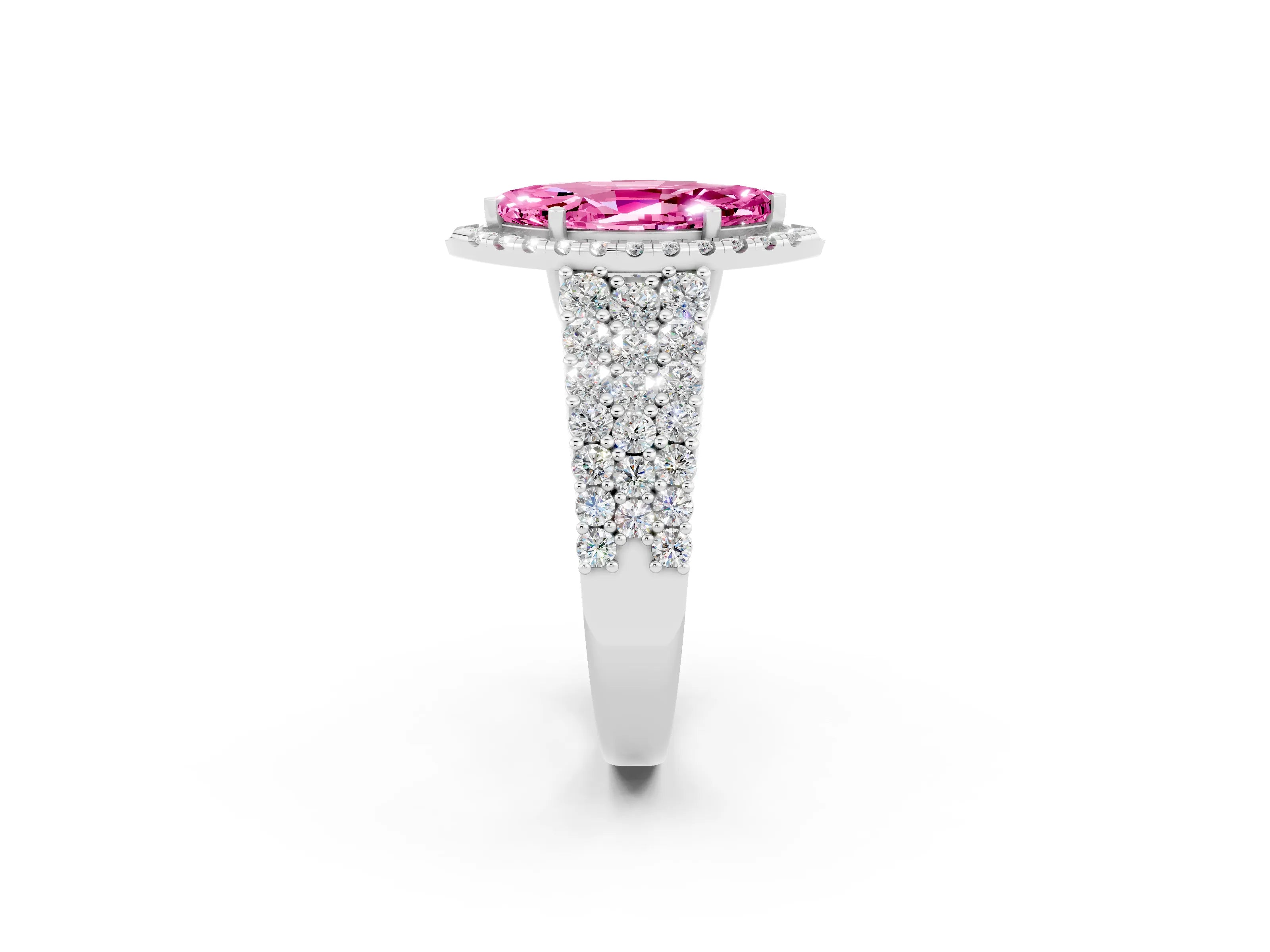 White gold Marquise Cut Halo Pavé Diamond Engagement Ring with Split Shank and Four-Prong Setting_2