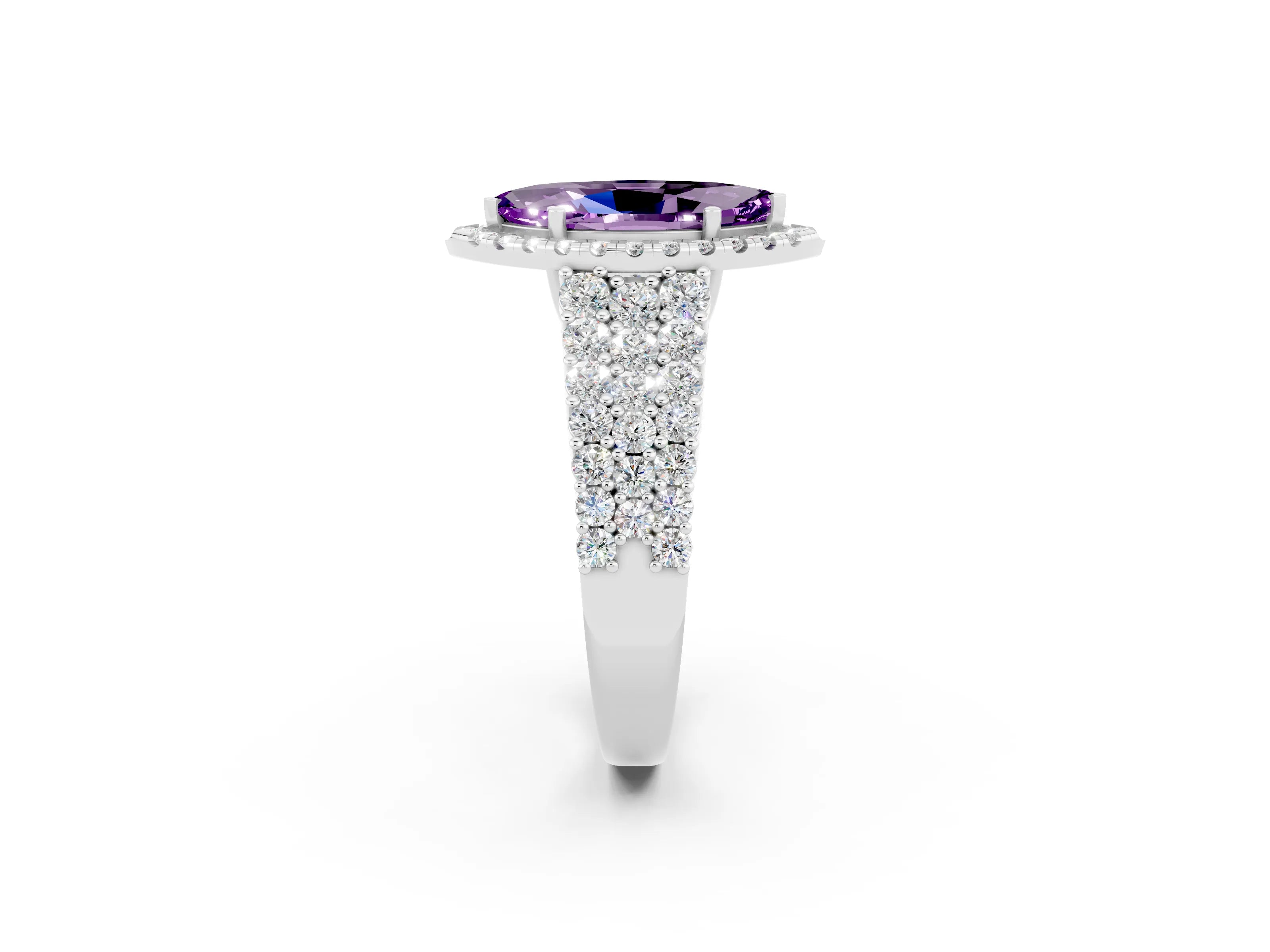 White gold Marquise Cut Halo Pavé Diamond Engagement Ring with Split Shank and Four-Prong Setting_2