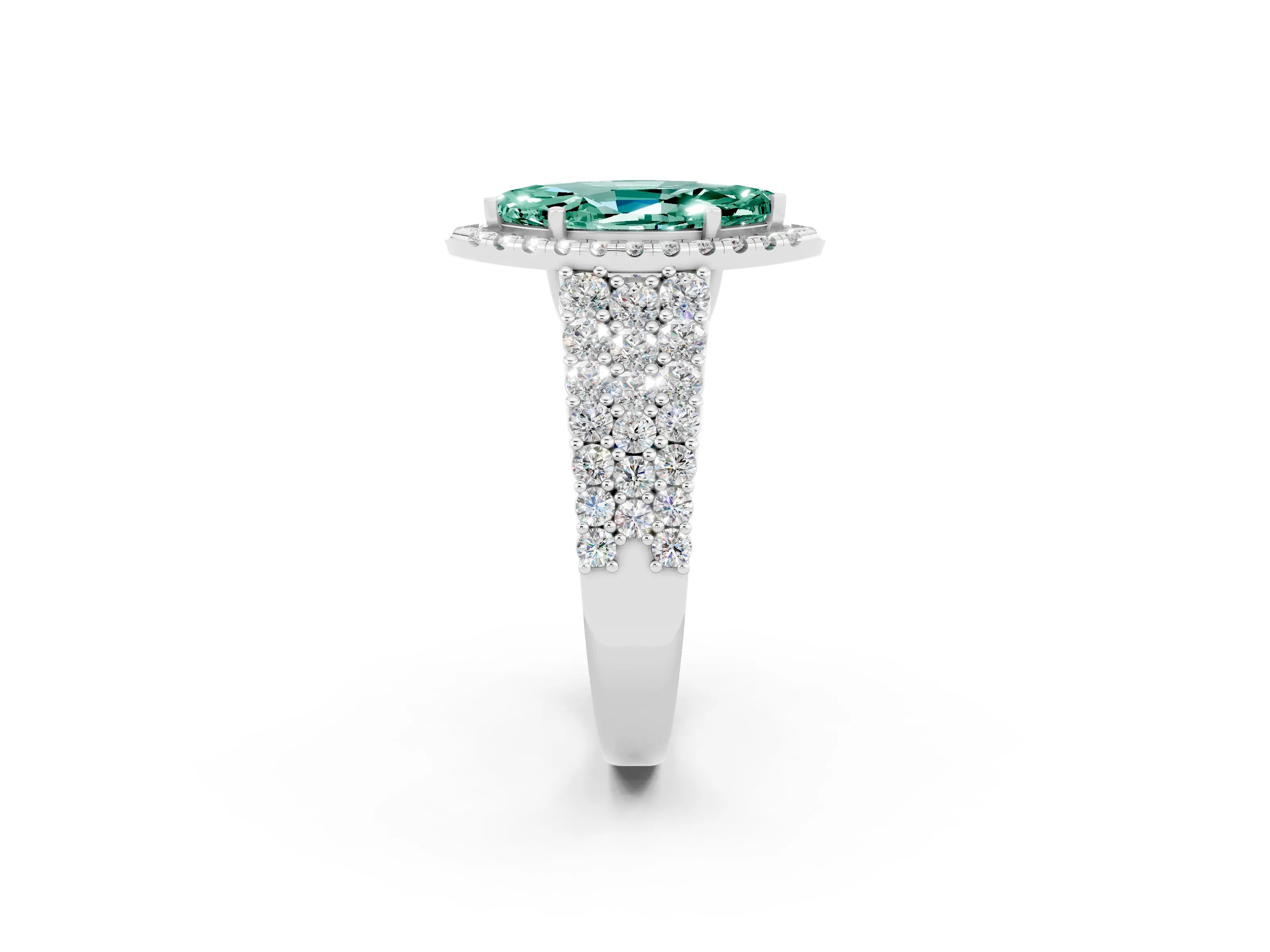White gold Marquise Cut Halo Pavé Diamond Engagement Ring with Split Shank and Four-Prong Setting_2