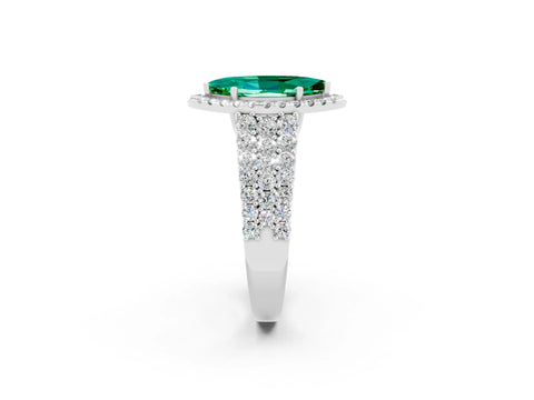 White gold Marquise Cut Halo Pavé Diamond Engagement Ring with Split Shank and Four-Prong Setting_2