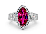 White gold Marquise Cut Halo Pavé Diamond Engagement Ring with Split Shank and Four-Prong Setting