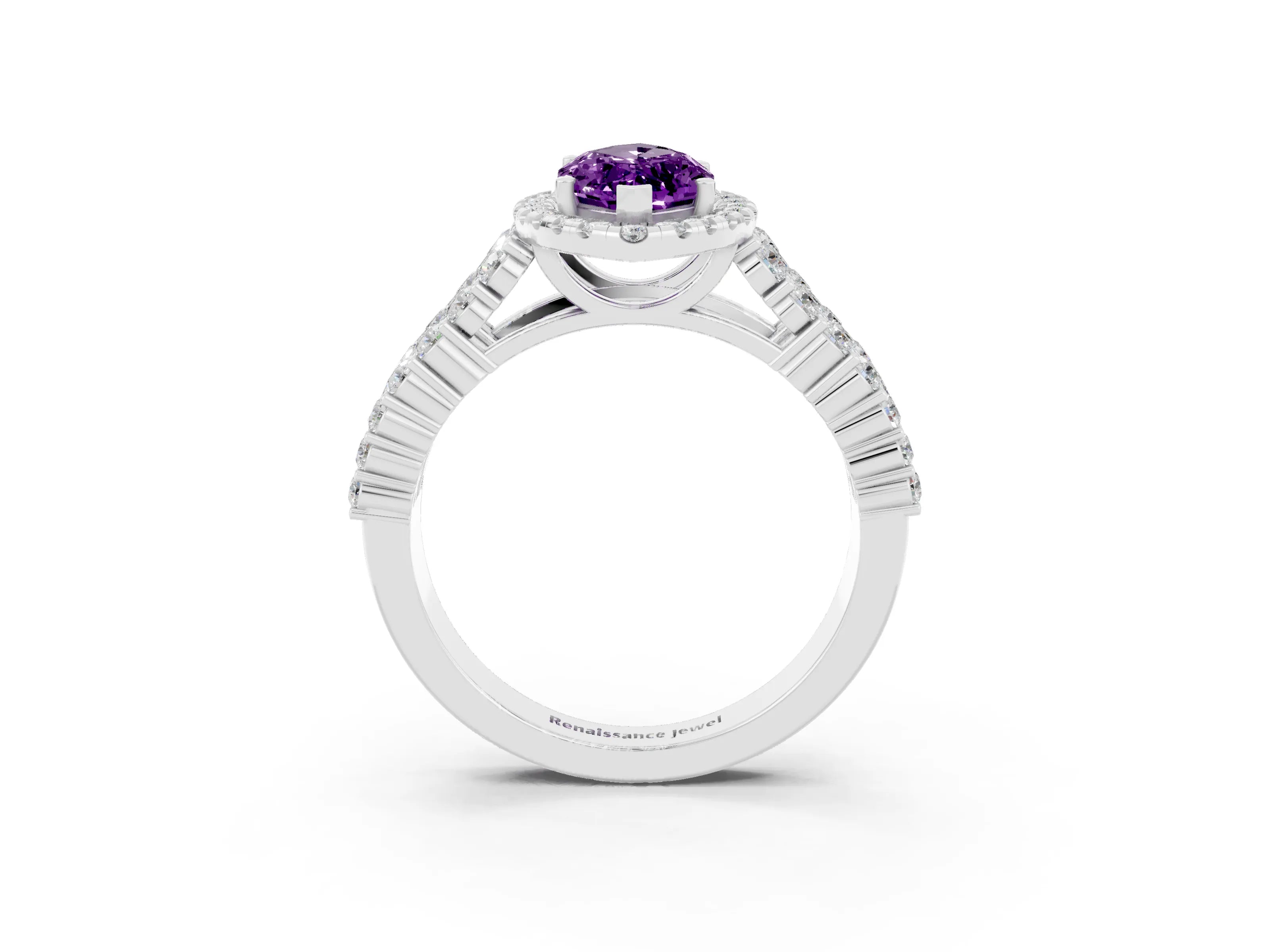 White gold Marquise Cut Halo Pavé Diamond Engagement Ring with Split Shank and Four-Prong Setting_3