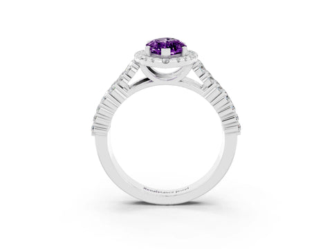 White gold Marquise Cut Halo Pavé Diamond Engagement Ring with Split Shank and Four-Prong Setting_3
