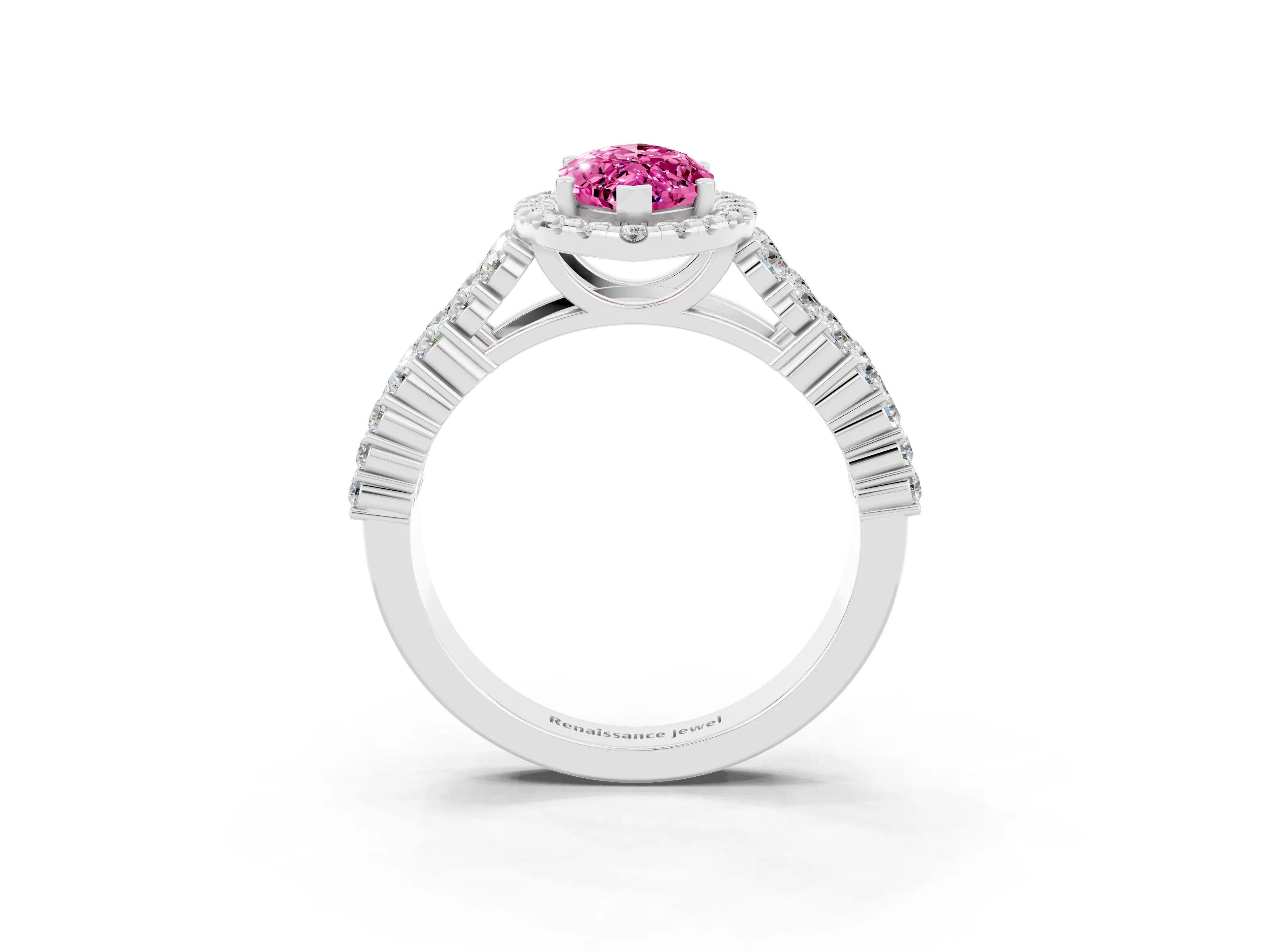 White gold Marquise Cut Halo Pavé Diamond Engagement Ring with Split Shank and Four-Prong Setting_3