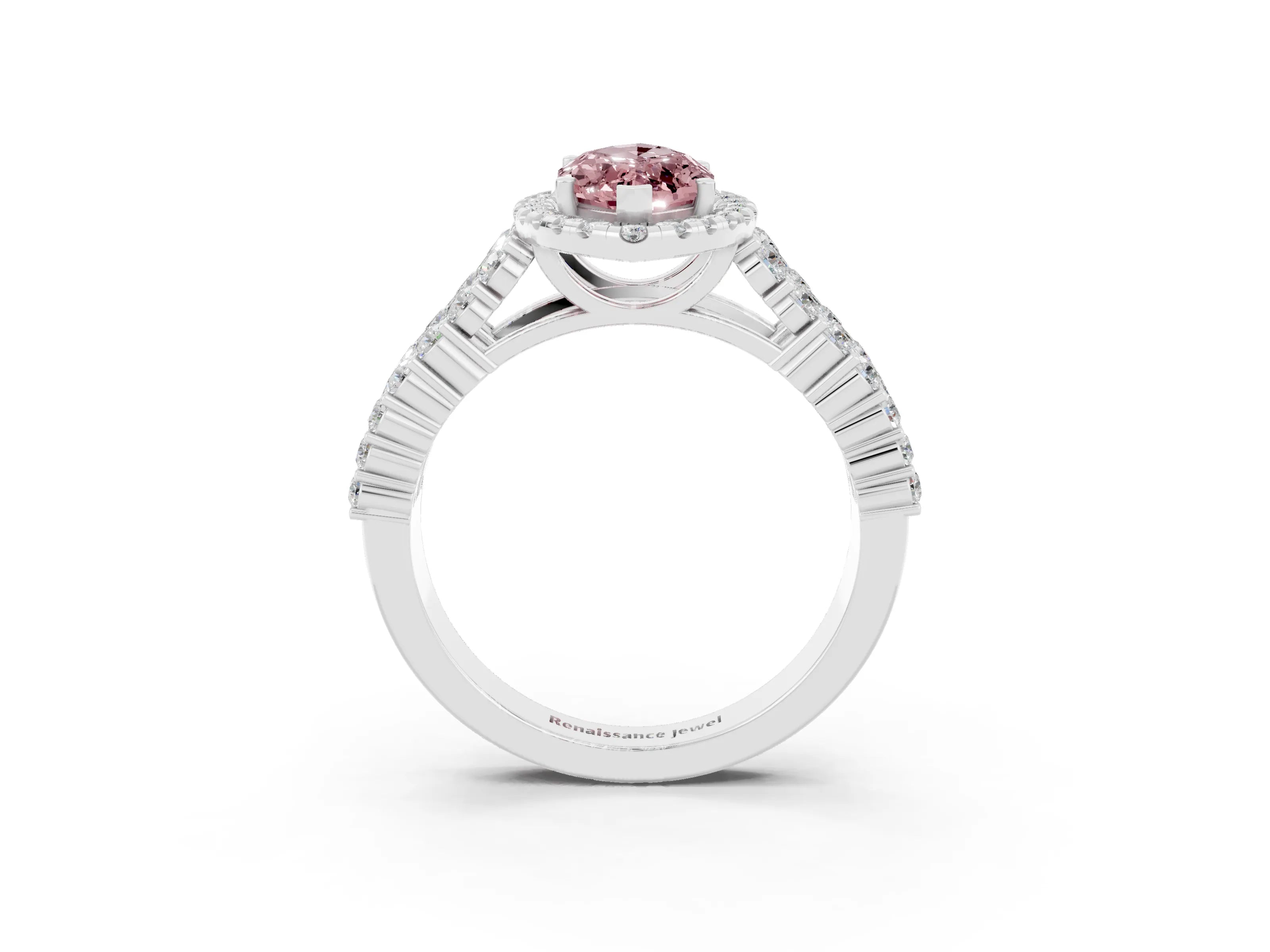 White gold Marquise Cut Halo Pavé Diamond Engagement Ring with Split Shank and Four-Prong Setting_3