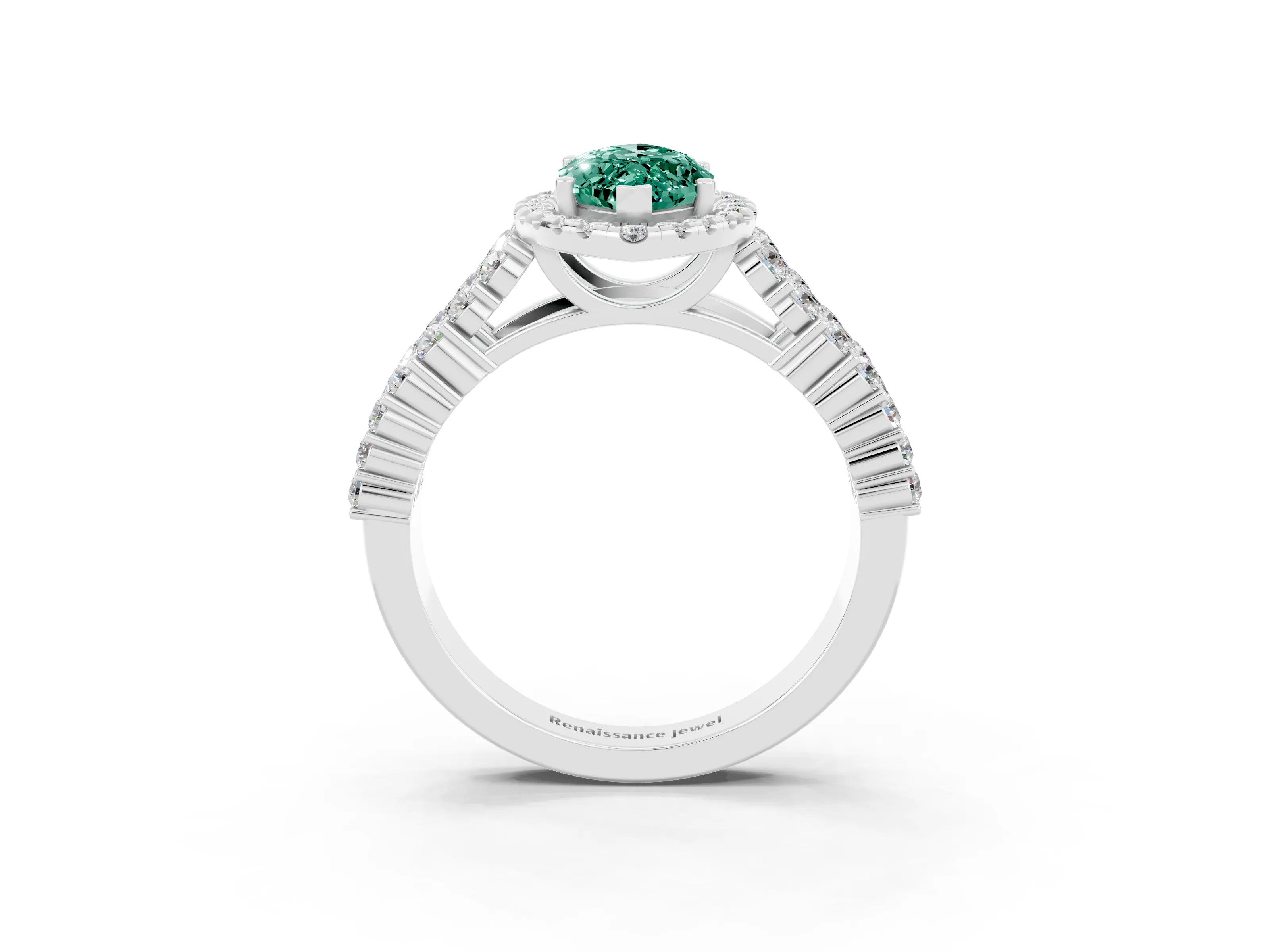 White gold Marquise Cut Halo Pavé Diamond Engagement Ring with Split Shank and Four-Prong Setting_3