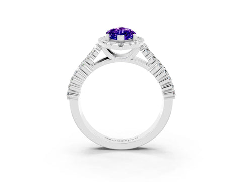 White gold Marquise Cut Halo Pavé Diamond Engagement Ring with Split Shank and Four-Prong Setting_3