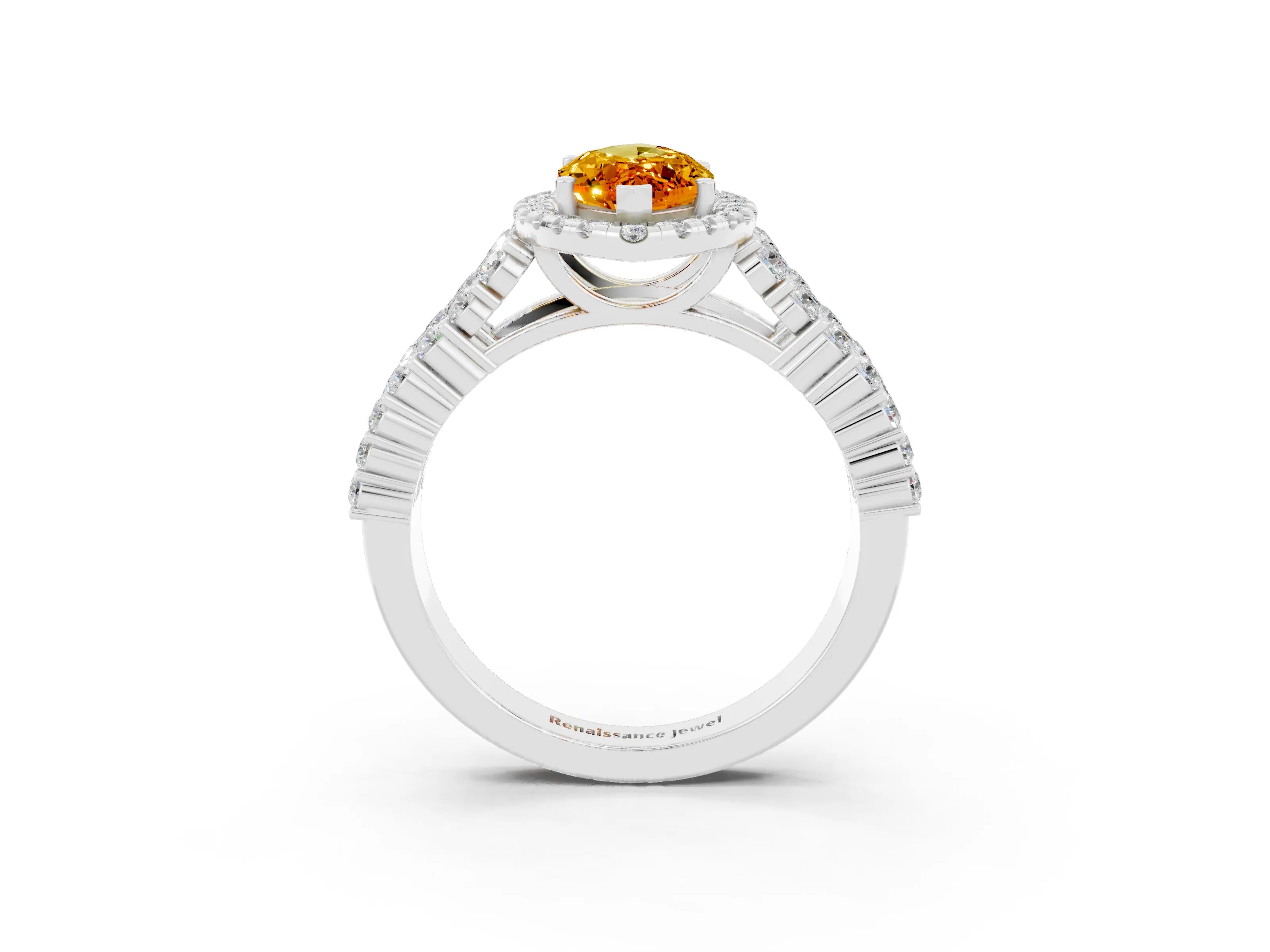 White gold Marquise Cut Halo Pavé Diamond Engagement Ring with Split Shank and Four-Prong Setting_3